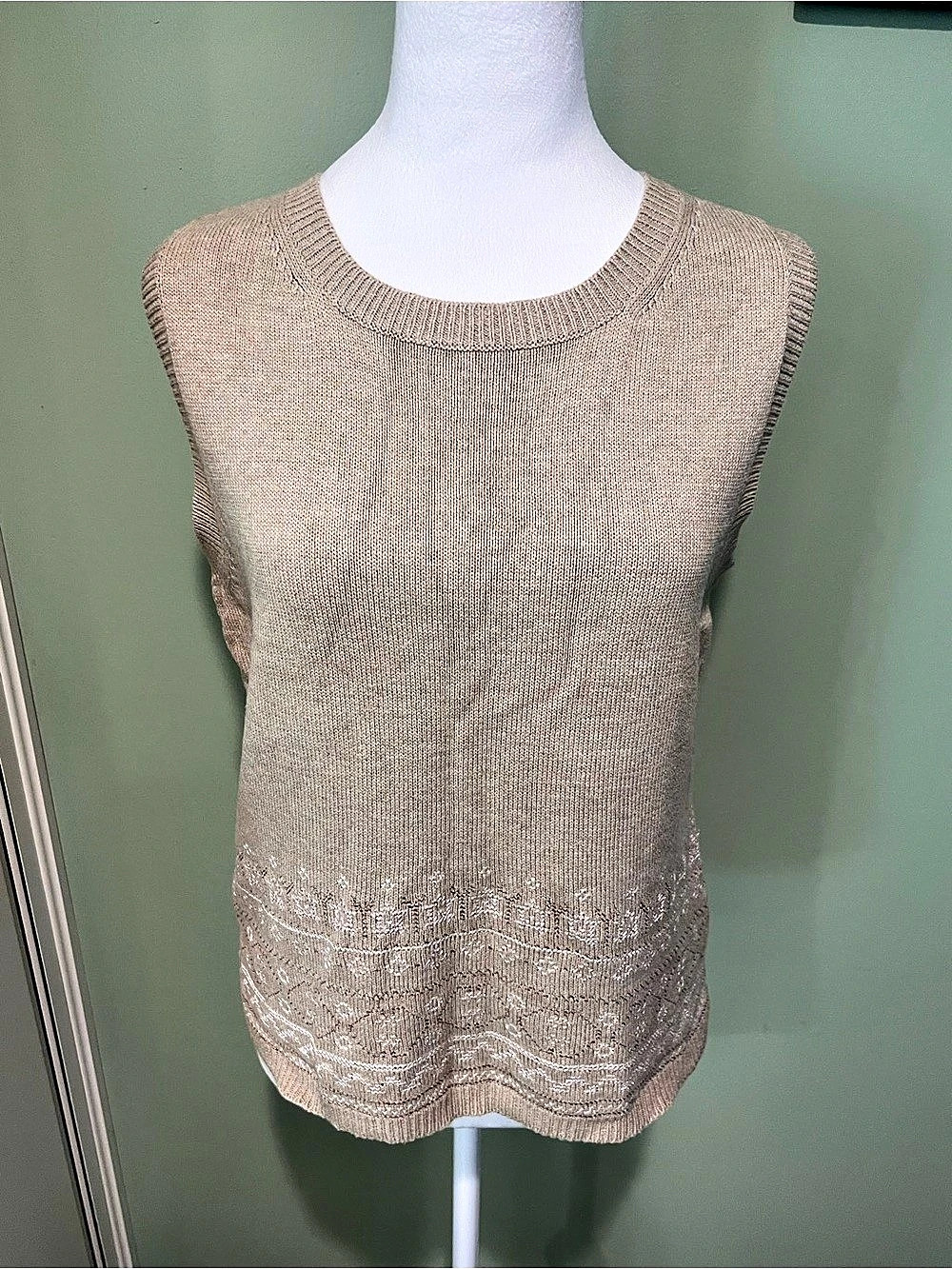 New Beige Embroidered Knit Tank